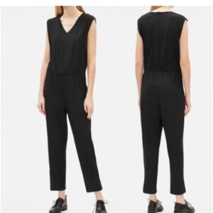 Eileen Fisher Lightweight Washable Stretch Crepe V-Neck Jumpsuit black petite
